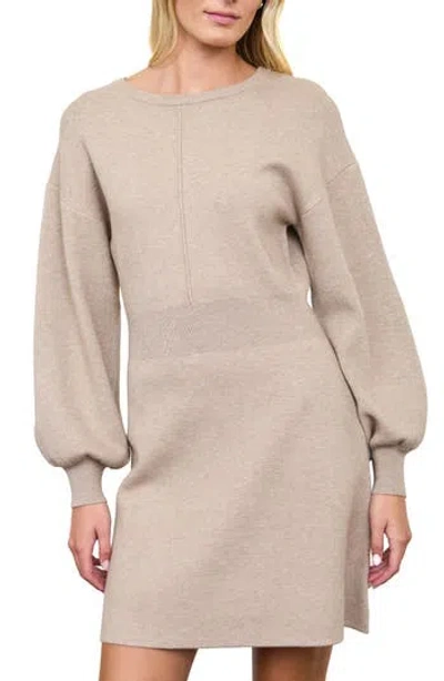 August Sky Tie Back Long Sleeve Minidress In Neutral