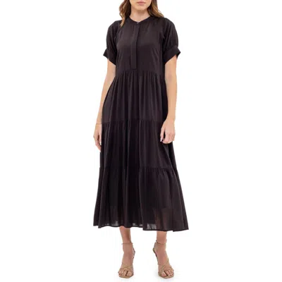 August Sky Tiered Midi Dress In Black