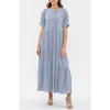 August Sky Tiered Midi Dress In Blue