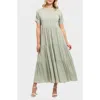 August Sky Tiered Midi Dress In Green