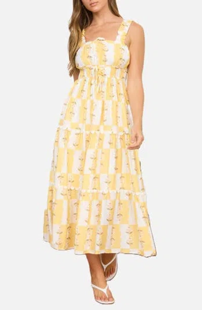 August Sky Tiered Midi Dress In Yellow