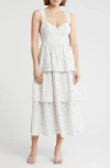August Sky Tiered Tie Strap Sundress In Blue Multi
