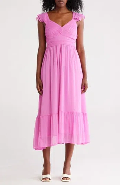 August Sky V-neck Ruffle Chiffon Midi Dress