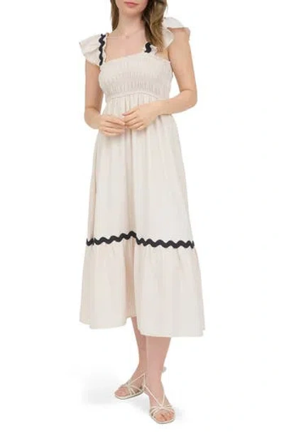August Sky Wavy Ribbon Tiered Midi Dress
