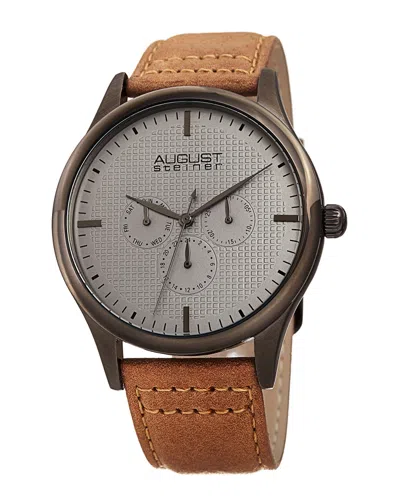 August Steiner Men's Genuine Leather Strap Watch In Brown