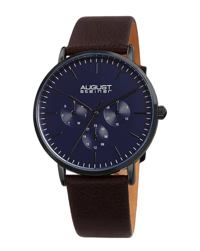 August Steiner Men's Genuine Leather Watch In Black