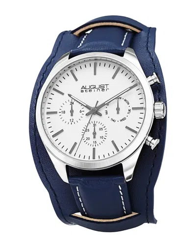 August Steiner Men's Leather Watch In Blue