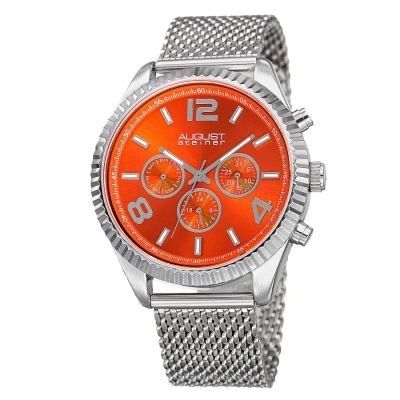 August Steiner Orange Dial Stainless Steel Mesh Men's Watch As8196or In Metallic