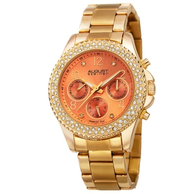 August Steiner Quartz Diamond Orange Dial Ladies Watch As8136ygor In Gold