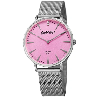 August Steiner Quartz Diamond Pink Dial Ladies Watch As8207ss In Metallic