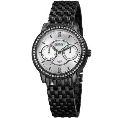 August Steiner Quartz Diamond Silver Dial Ladies Watch As8228bk In Black