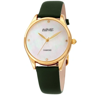 August Steiner Quartz Diamond White Mother Of Pearl Dial Ladies Watch As8254gn In Green