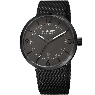 August Steiner Quartz Grey Dial Black-plated Mesh Men's Watch As8204bk In Black / Grey