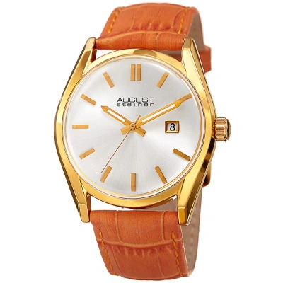 August Steiner Silver Dial Orange Leather Ladies Watch As8221or In Gold Tone / Orange / Silver