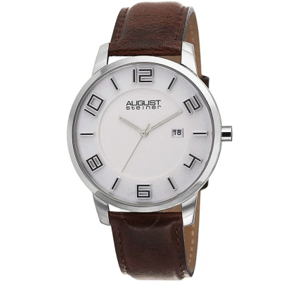 August Steiner White Dial Brown Leather Men's Watch As8108br In Brown / White