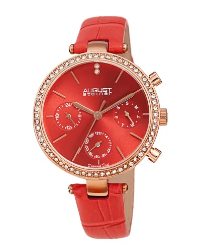 August Steiner Women's Leather Diamond Watch