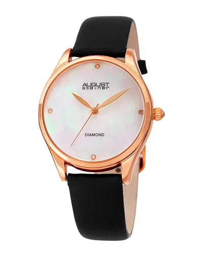August Steiner Women's Leather Diamond Watch