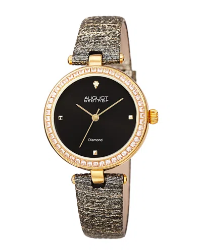 August Steiner Women's Leather Diamond Watch In Black