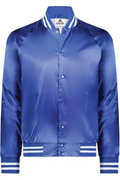 Augusta Sportswear Satin Baseball Jacket Striped Trim In Blue