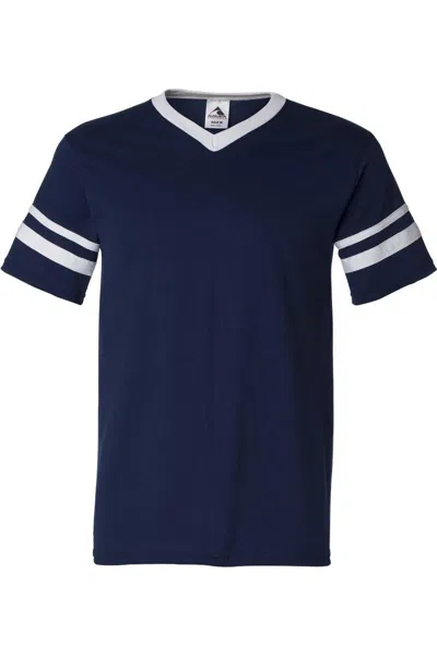 Augusta Sportswear V-neck Jersey With Striped Sleeves In Blue