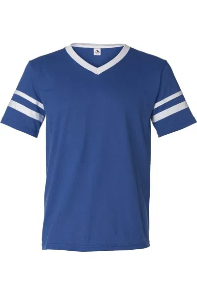 Augusta Sportswear V-neck Jersey With Striped Sleeves In Blue