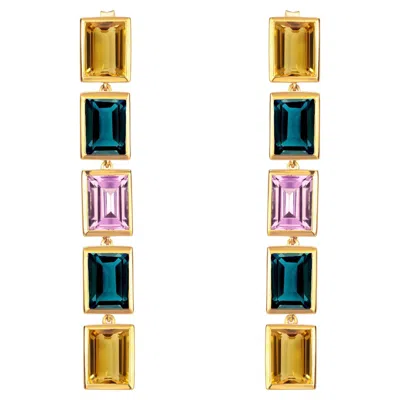 Pre-owned Augustine Jewels Augustine Jewel Citrine, Teal Topaz And Purple Amethyst 5 Drop Earrings