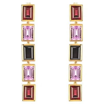 Pre-owned Augustine Jewels Augustine Jewel Rhodolite, Purple Amethyst And Spinel 5 Drop Earrings