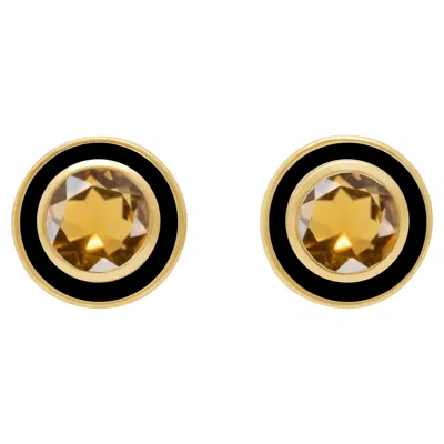 Pre-owned Augustine Jewels Citrine And Black Enamel Stud Earrings