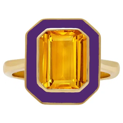 Pre-owned Augustine Jewels Citrine And Purple Enamel Cocktail Ring