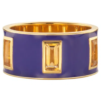 Pre-owned Augustine Jewels Citrine And Purple Enamel Drum Ring