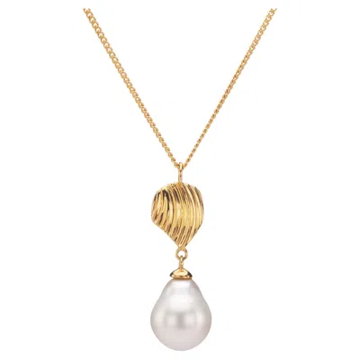 Pre-owned Augustine Jewels Gold Shell And Baroque Pearl Drop Necklace In Multi