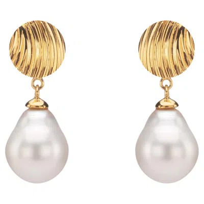 Pre-owned Augustine Jewels Gold Shell And Baroque Pearl Short Drop Earrings In Multi