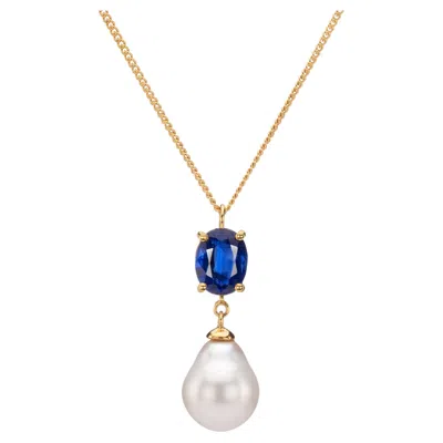 Pre-owned Augustine Jewels Kyanite And Baroque Pearl Drop Necklace In Multi