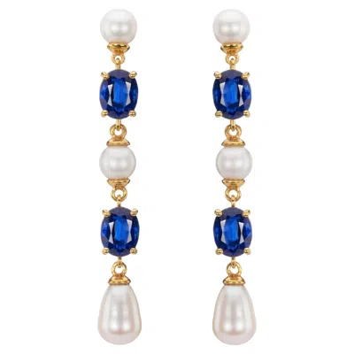 Pre-owned Augustine Jewels Kyanite And Baroque Pearl Long Drop Earrings In Multi
