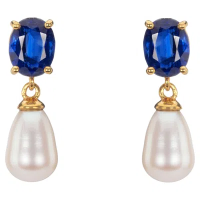 Pre-owned Augustine Jewels Kyanite And Baroque Pearl Short Drop Earrings In Multi