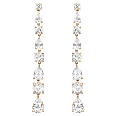 Pre-owned Augustine Jewels Long White Topaz Earrings In Yellow Gold Vermeil
