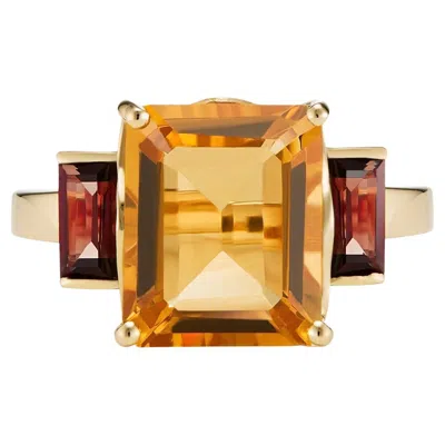 Pre-owned Augustine Jewels Octagon Gold Ring In Garnet & Citrine In Multi
