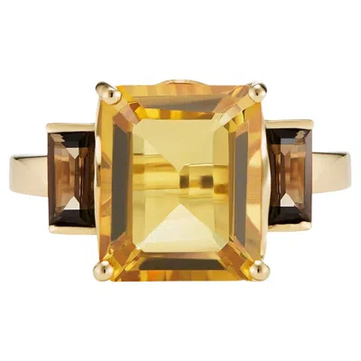 Pre-owned Augustine Jewels Octagon Gold Ring In Smoky Quartz & Citrine In Multi