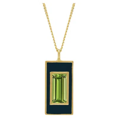 Pre-owned Augustine Jewels Peridot And Blue Enamel Drop Necklace