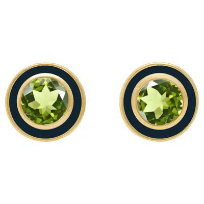 Pre-owned Augustine Jewels Peridot And Navy Enamel Stud Earrings In Blue