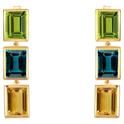 Pre-owned Augustine Jewels Peridot, London Blue Topaz And Citrine 3 Drop Earrings
