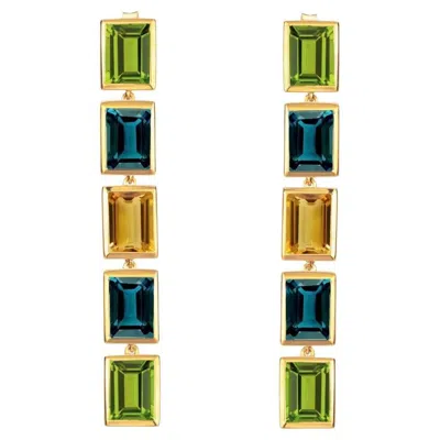 Pre-owned Augustine Jewels Peridot, London Blue Topaz And Citrine 5 Drop Earrings