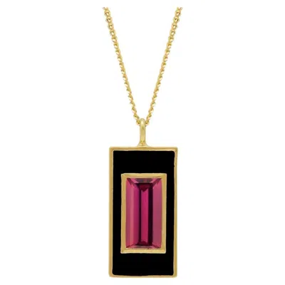Pre-owned Augustine Jewels Rhodolite And Black Enamel Drop Necklace