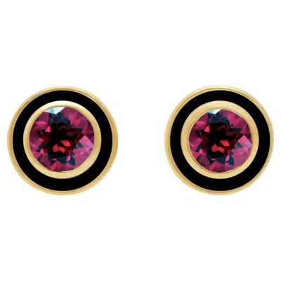 Pre-owned Augustine Jewels Rhodolite And Black Enamel Stud Earrings