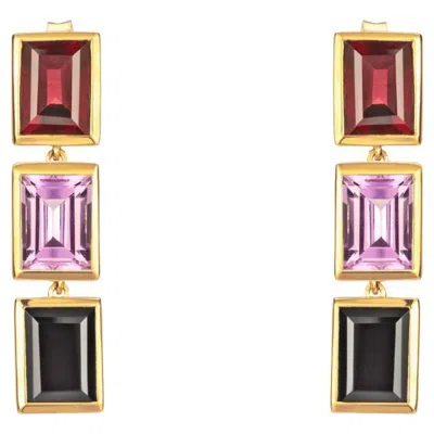 Pre-owned Augustine Jewels Rhodolite, Purple Amethyst And Spinel 3 Drop Earrings