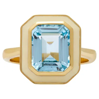 Pre-owned Augustine Jewels Sky Blue Topaz And Cream Enamel Cocktail Ring In White