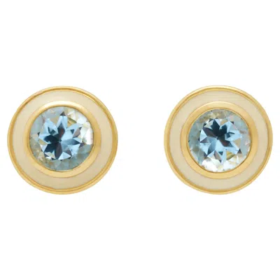 Pre-owned Augustine Jewels Sky Blue Topaz And Cream Enamel Stud Earrings In White