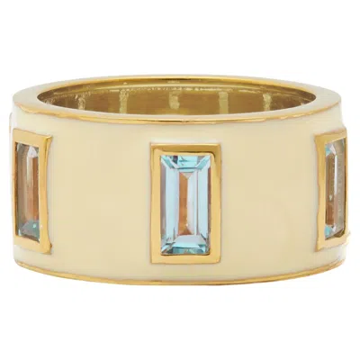 Pre-owned Augustine Jewels Sky Blue Topaz And White Enamel Drum Ring