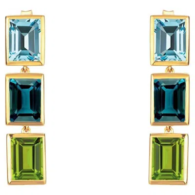 Pre-owned Augustine Jewels Sky Blue Topaz, London Blue Topaz And Peridot 3 Drop Earrings