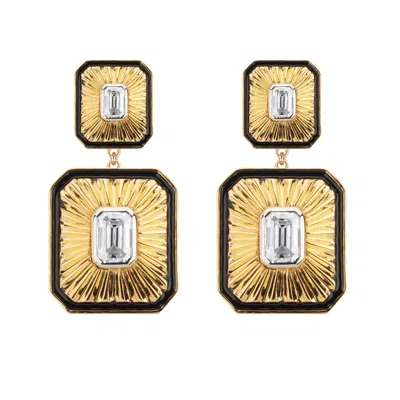 Augustine Jewels Women's Black / Gold Art Deco Fan Diamond Gold Statement Earrings